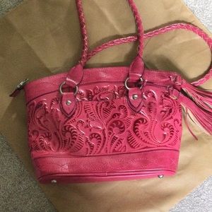 Like New Patricia Nash Pink Tooled Handbag